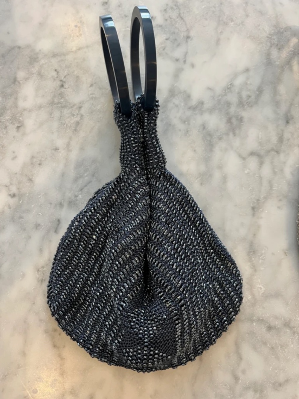 Ricki Designs Beaded Ring Handle Wristlet Bag Purse Blue/Black Sparkle Magnetic